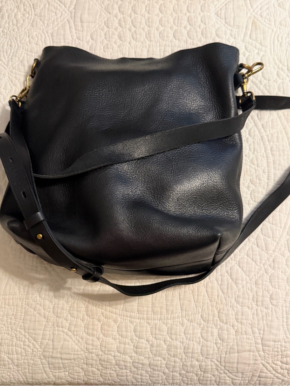 Madewell Black Pebbled Leather Hobo Shoulder Bag with Gold Hardware